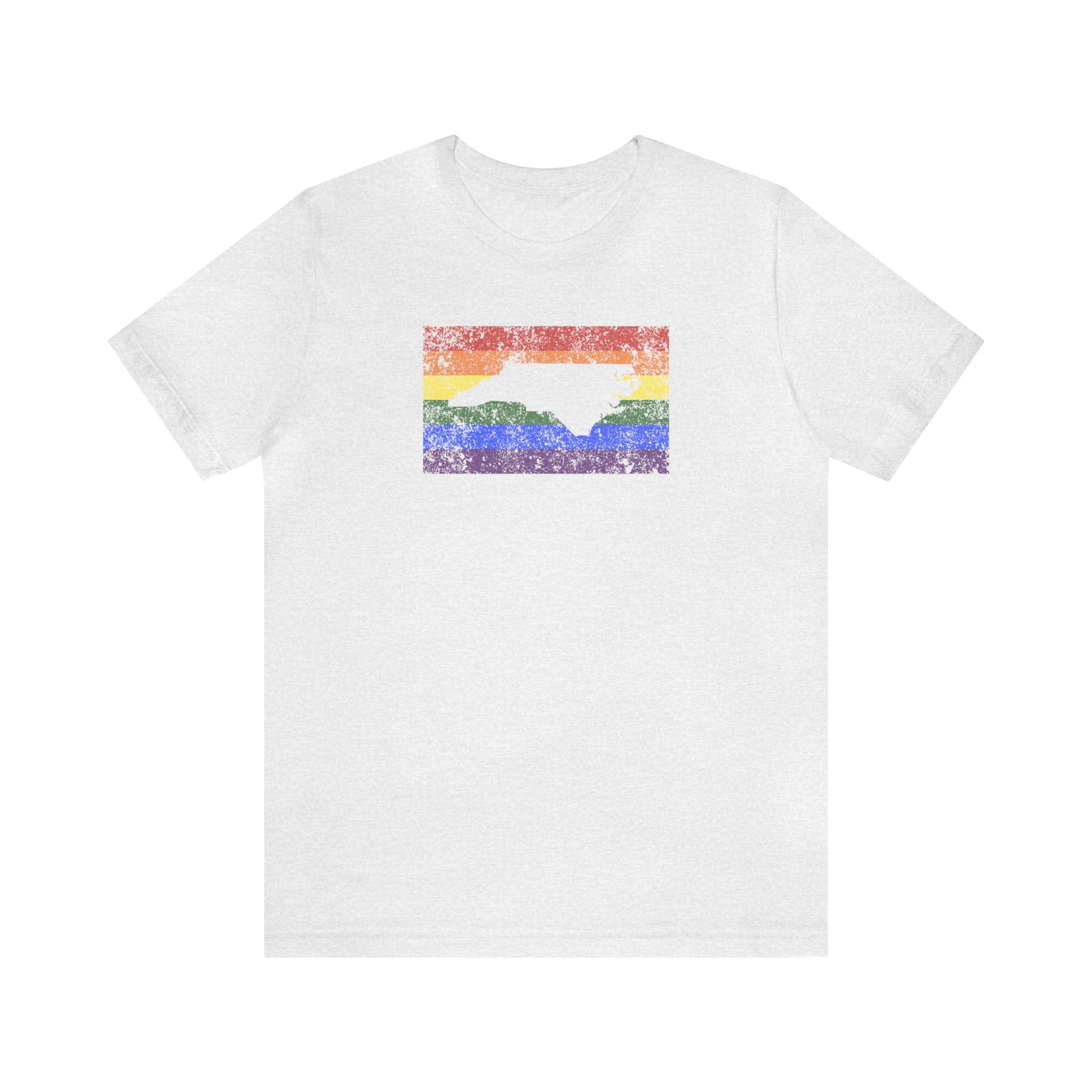 North Carolina Pride Flag Tee: Rainbow LGBTQ+ State Silhouette Distressed Shirt