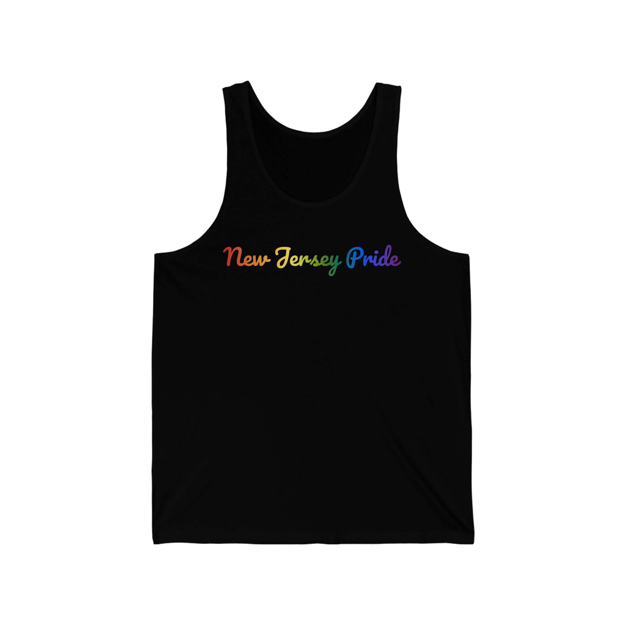 New Jersey Pride Tank Top: Flowing Cursive Design with LGBTQ+ Gradient