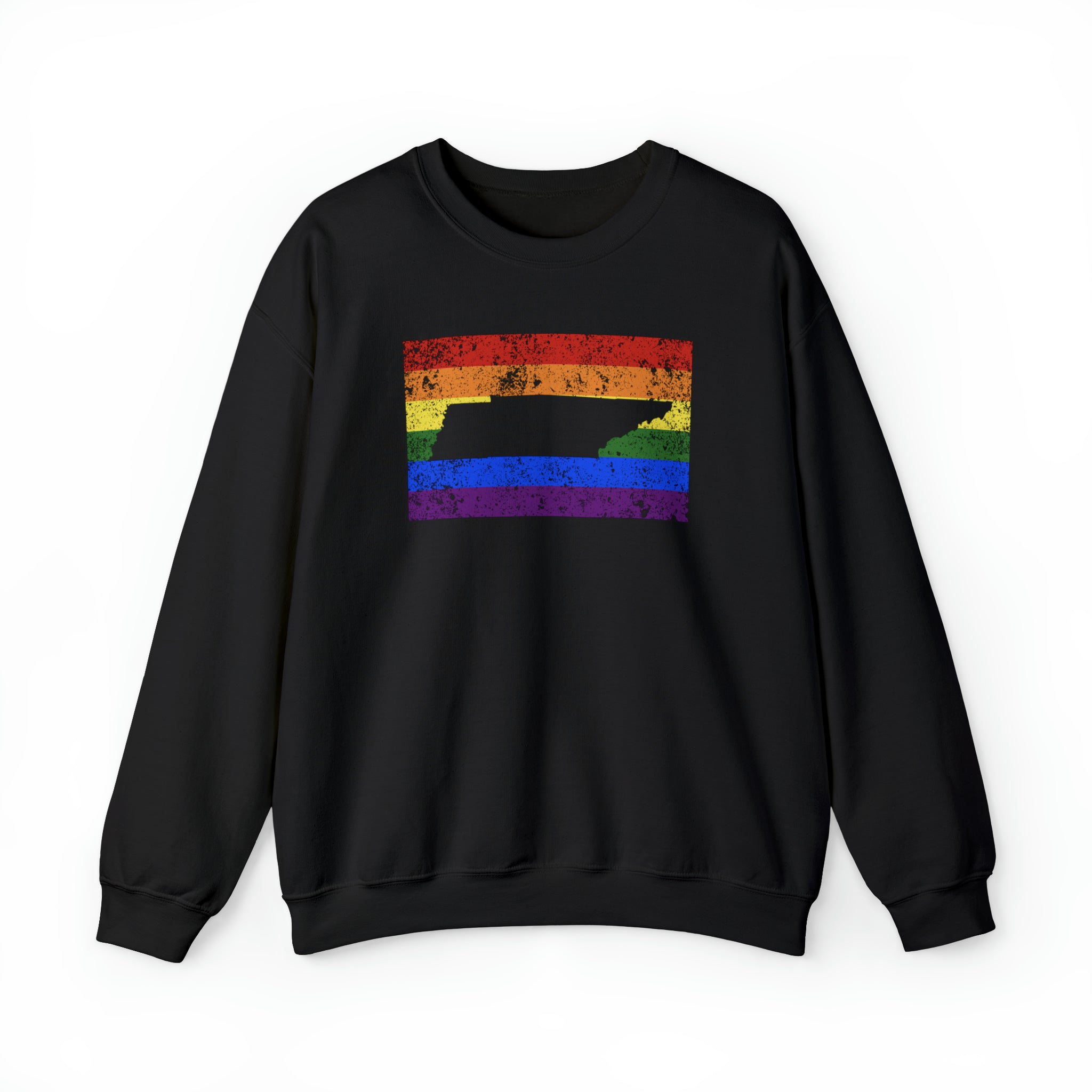 Tennessee Pride Flag Sweater: Rainbow LGBTQ+ State Silhouette Distressed Sweatshirt