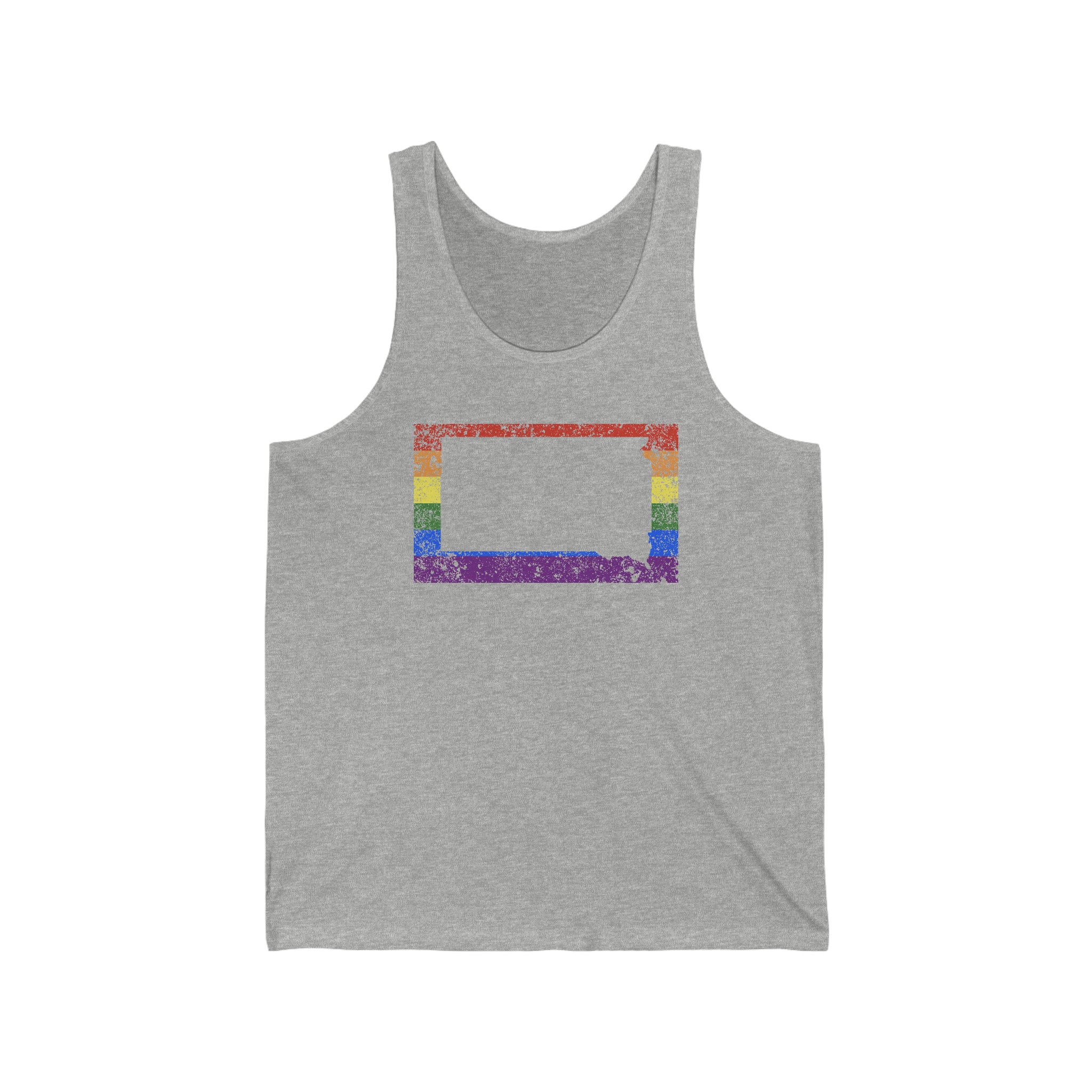 South Dakota Pride Flag Tank: Rainbow LGBTQ+ State Silhouette Distressed Tank-Top