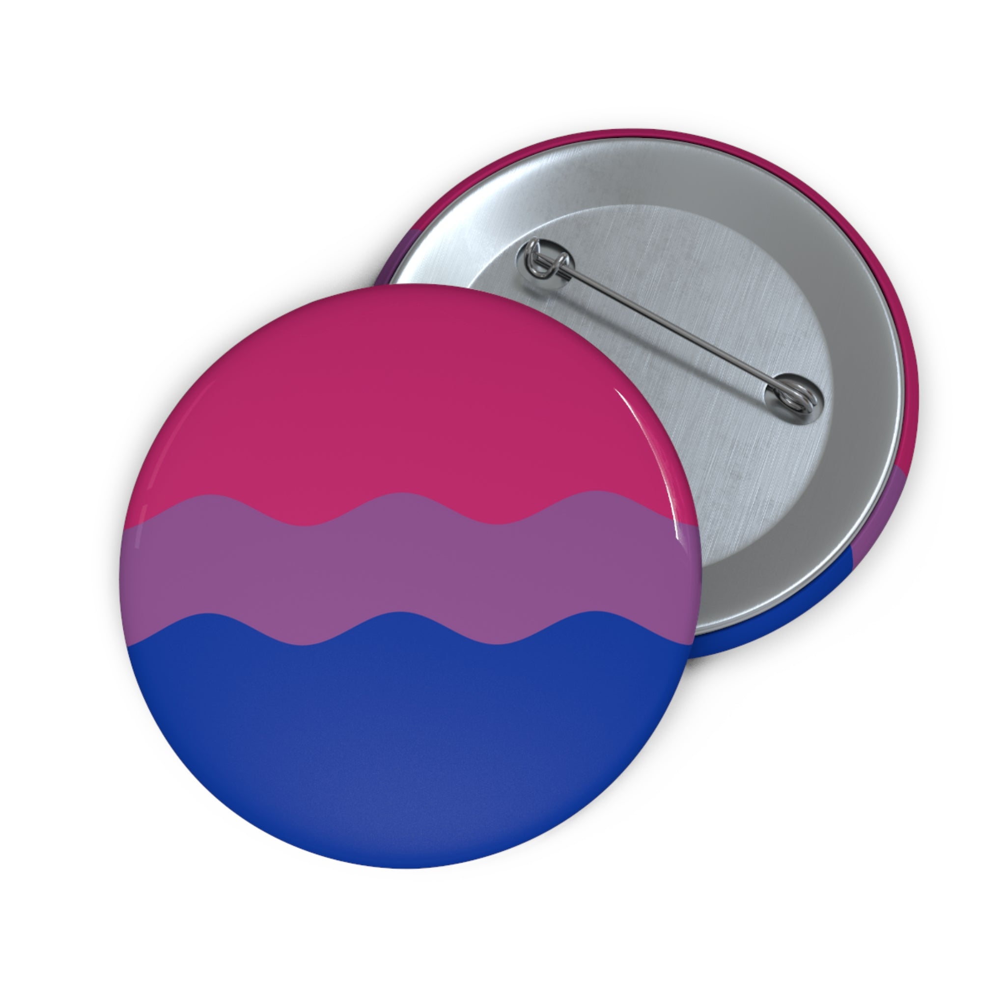 Bisexual Pride Flag Pin: Round Button with Wavey Design