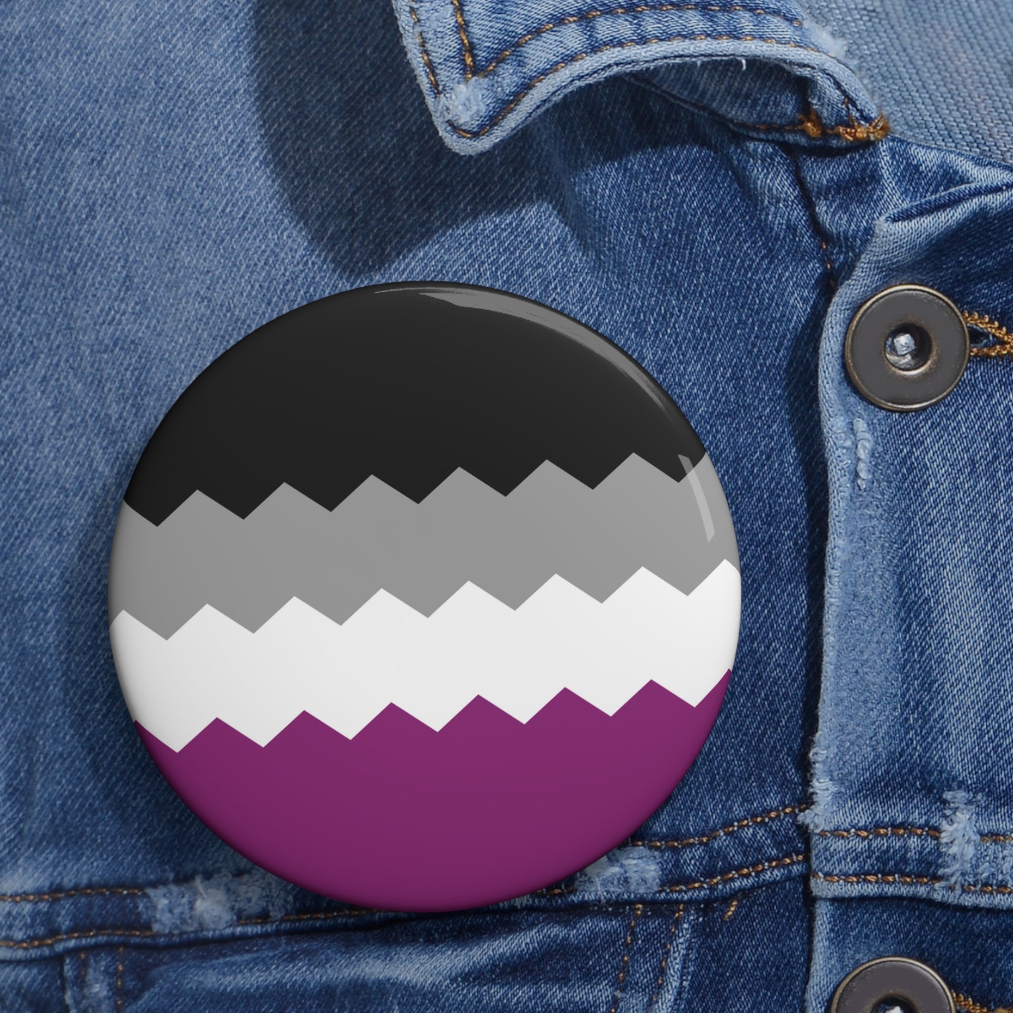 Asexual Pride Flag Pin: Round Button with Sharp Design