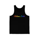 Alabama Pride Tank Top: Flowing Cursive Design with LGBTQ+ Gradient