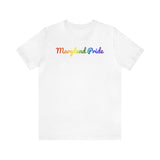 Maryland Pride T-Shirt: Flowing Cursive Design with LGBTQ+ Gradient