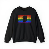 Indiana Pride Flag Sweater: Rainbow LGBTQ+ State Silhouette Distressed Sweatshirt