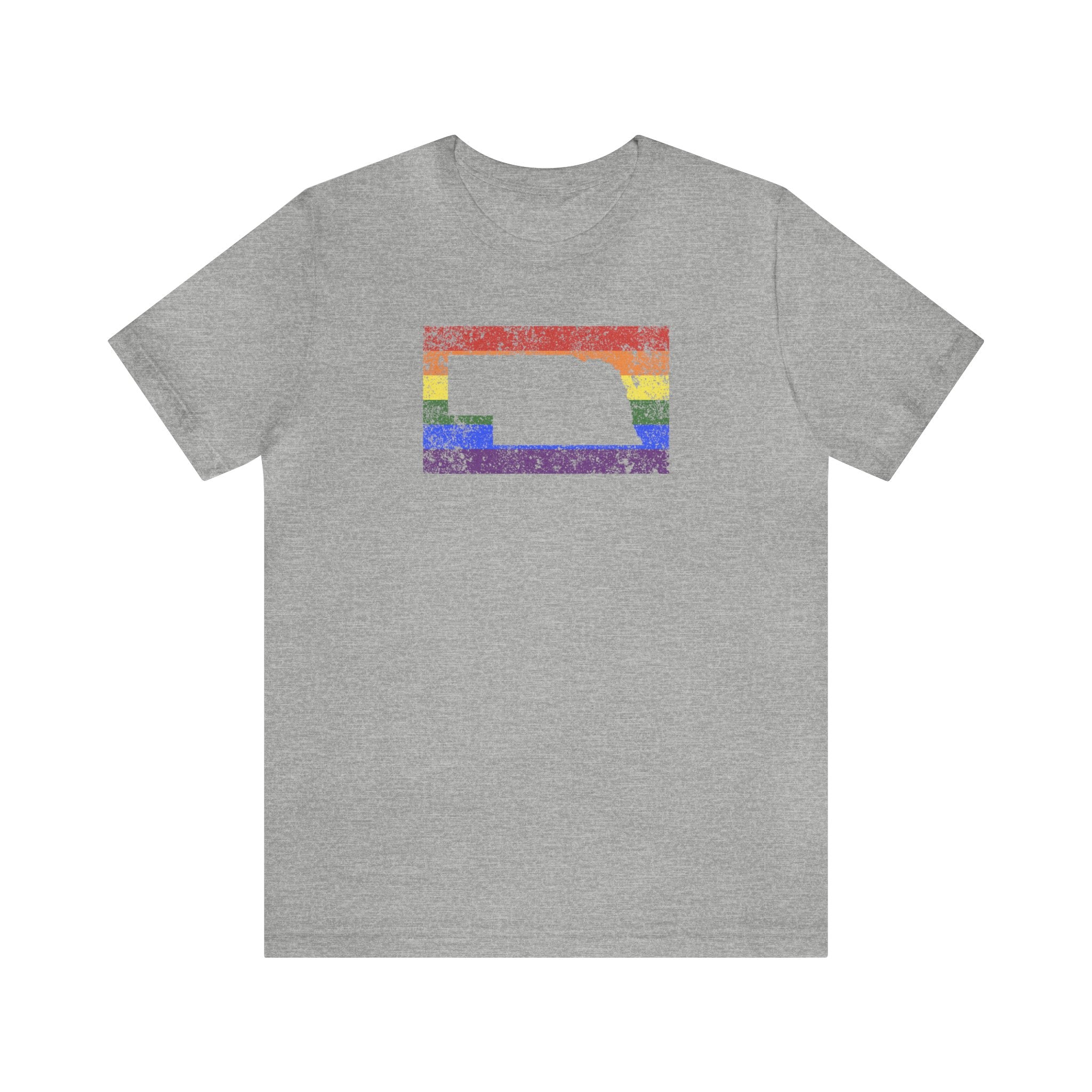 Nebraska Pride Flag Tee: Rainbow LGBTQ+ State Silhouette Distressed Shirt