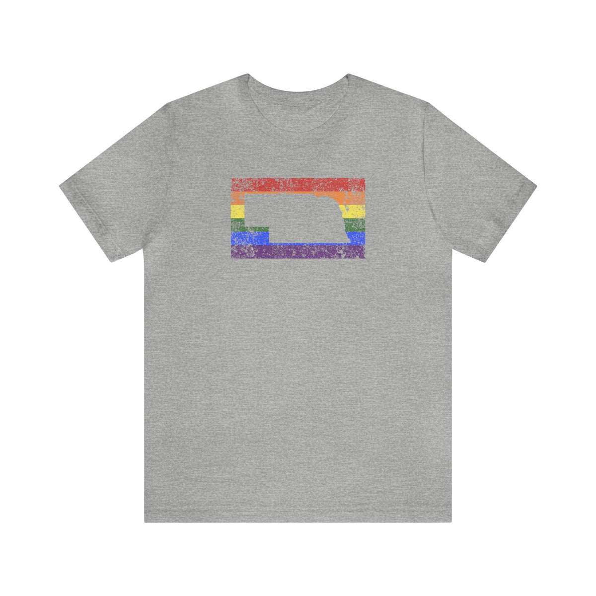 Nebraska Pride Flag Tee: Rainbow LGBTQ+ State Silhouette Distressed Shirt