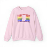 Indiana Pride Flag Sweater: Rainbow LGBTQ+ State Silhouette Distressed Sweatshirt