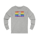 Mississippi Pride Flag Long Sleeve Tee: Rainbow LGBTQ+ State Silhouette Distressed Long Sleeve T-Shirt