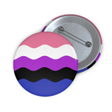 Genderfluid Pride Flag Pin: Round Button with Wavey Design