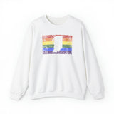 Indiana Pride Flag Sweater: Rainbow LGBTQ+ State Silhouette Distressed Sweatshirt