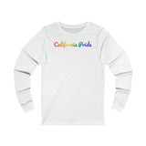 California Pride Long Sleeve Tee: Flowing Cursive Design with LGBTQ+ Gradient