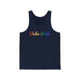 Idaho Pride Tank Top: Flowing Cursive Design with LGBTQ+ Gradient