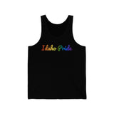 Idaho Pride Tank Top: Flowing Cursive Design with LGBTQ+ Gradient