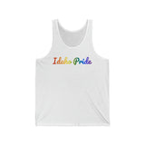 Idaho Pride Tank Top: Flowing Cursive Design with LGBTQ+ Gradient