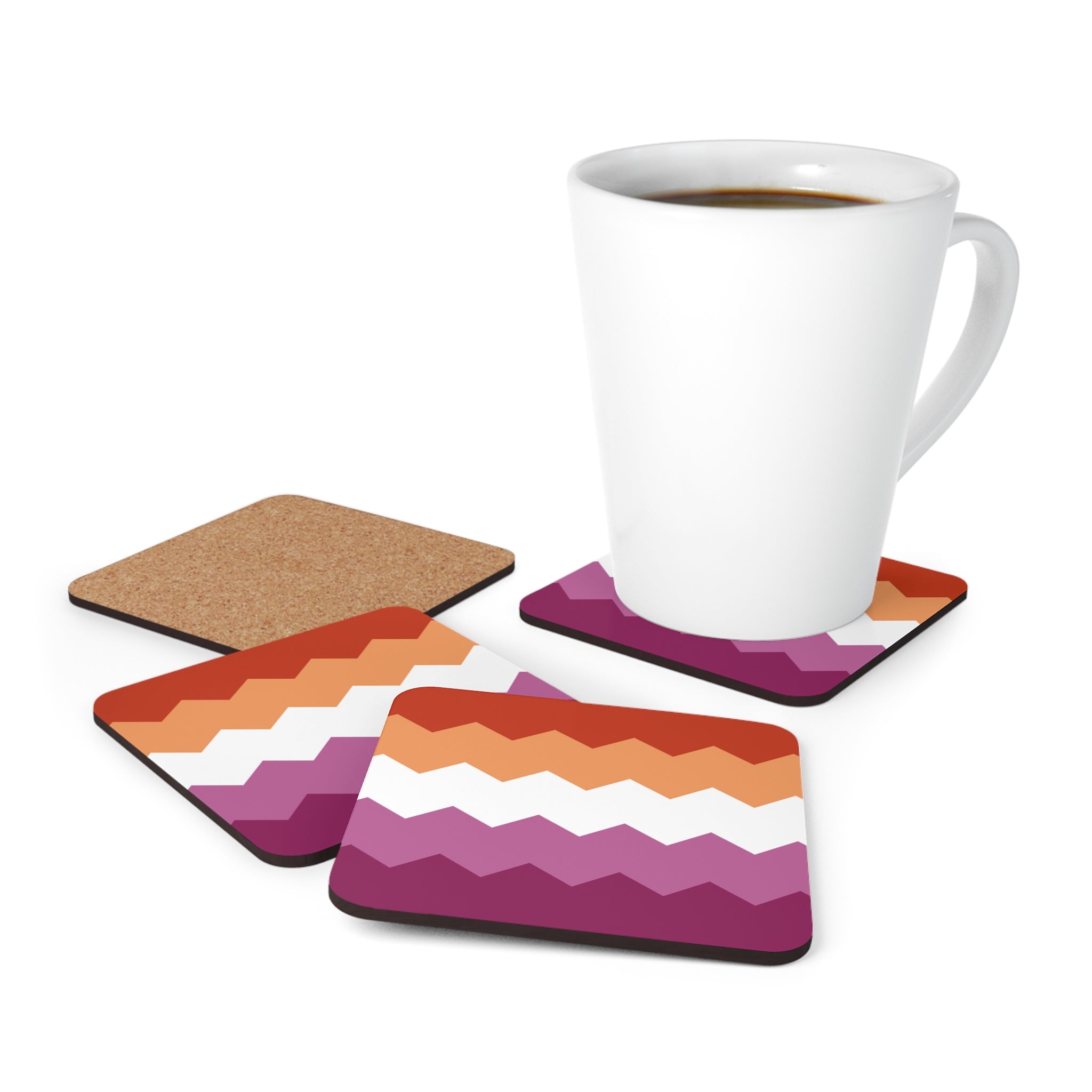 Lesbian Pride Flag Coaster Set: 4 Corkwood Wavey Drink Coasters