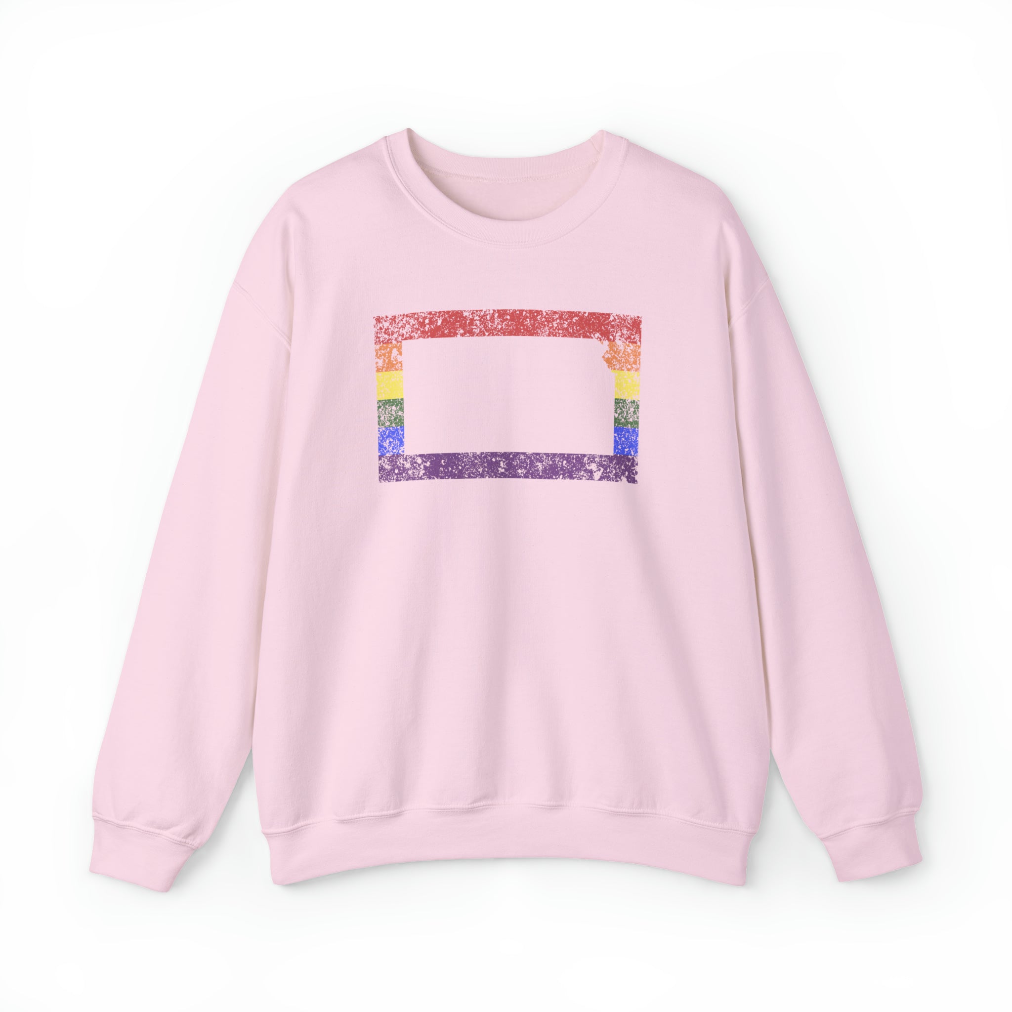 Kansas Pride Flag Sweater: Rainbow LGBTQ+ State Silhouette Distressed Sweatshirt