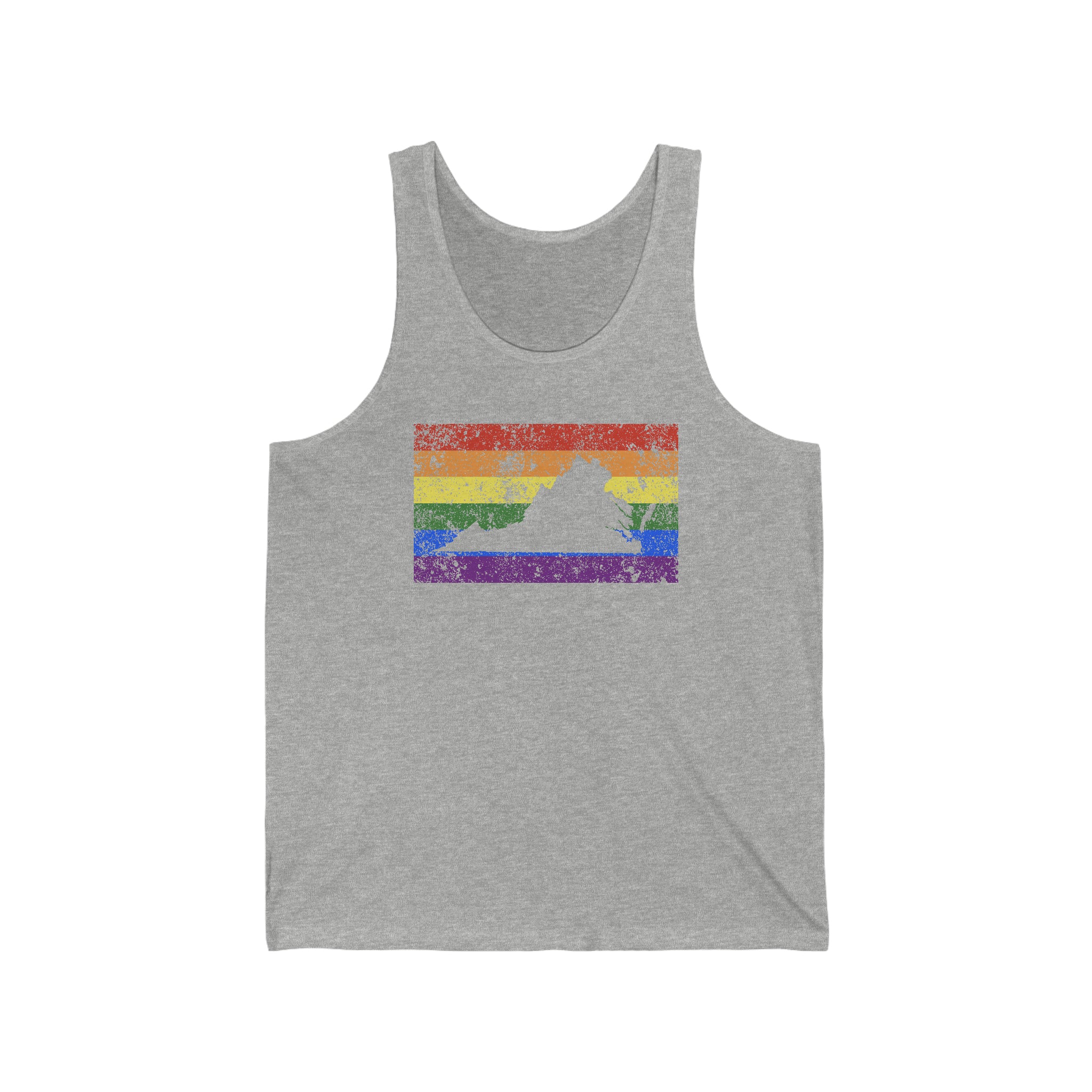 Virginia Pride Flag Tank: Rainbow LGBTQ+ State Silhouette Distressed Tank-Top