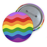 Gilbert Baker Pride Flag Pin: Round Button with Wavey Design