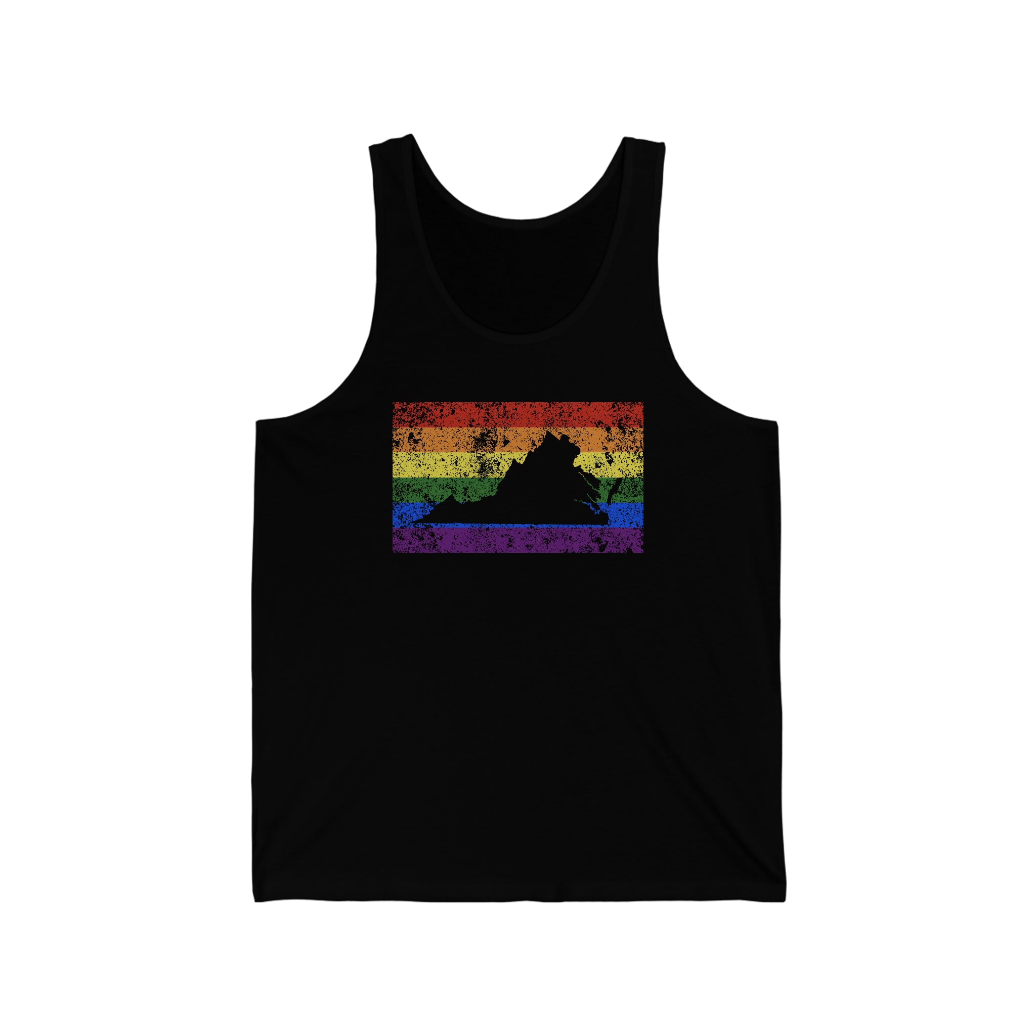 Virginia Pride Flag Tank: Rainbow LGBTQ+ State Silhouette Distressed Tank-Top