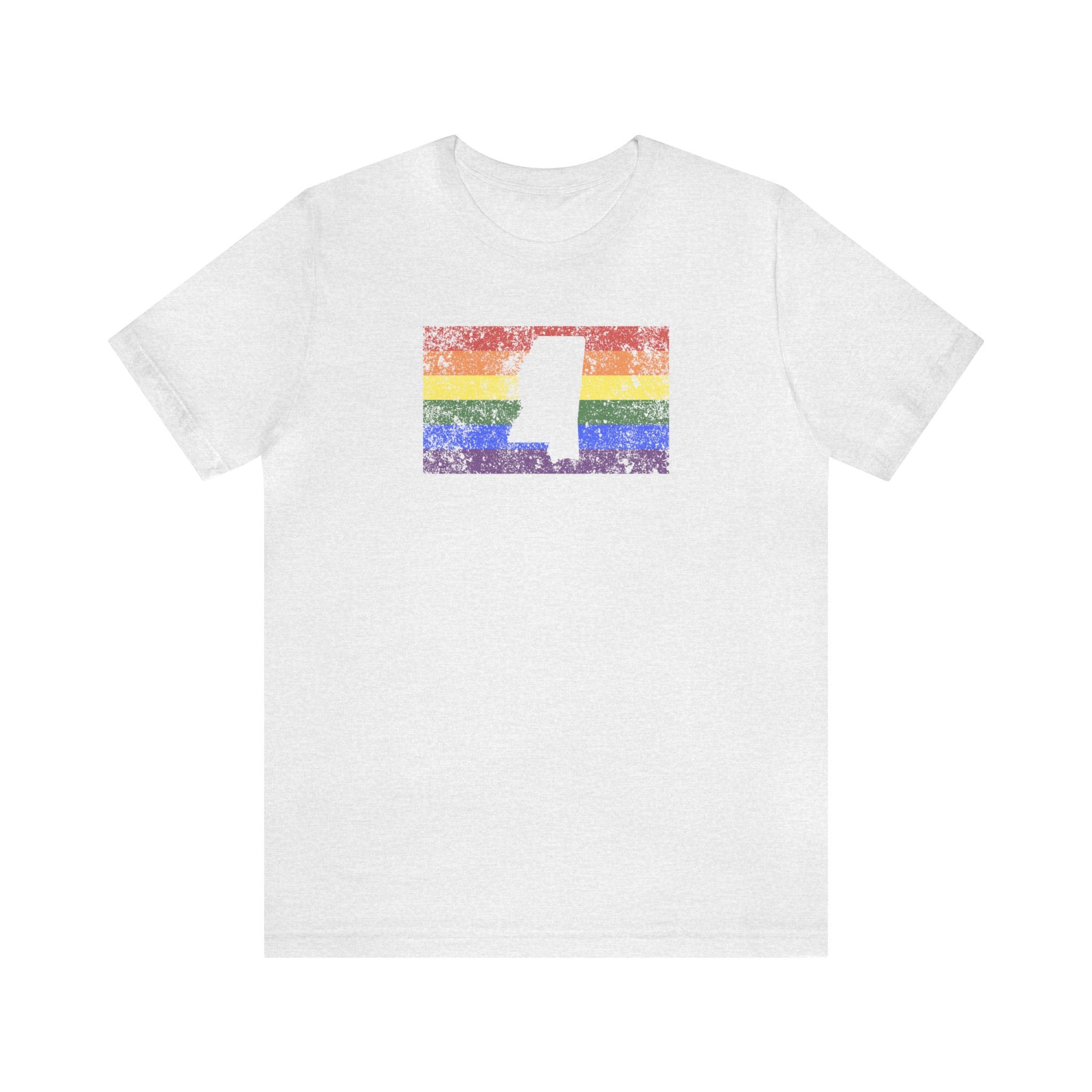 Mississippi Pride Flag Tee: Rainbow LGBTQ+ State Silhouette Distressed Shirt