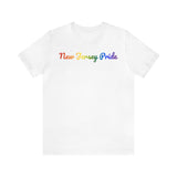 New Jersey Pride T-Shirt: Flowing Cursive Design with LGBTQ+ Gradient