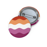 Lesbian Pride Flag Pin: Round Button with Wavey Design