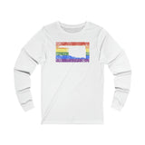 Oklahoma Pride Flag Long Sleeve Tee: Rainbow LGBTQ+ State Silhouette Distressed Long Sleeve T-Shirt