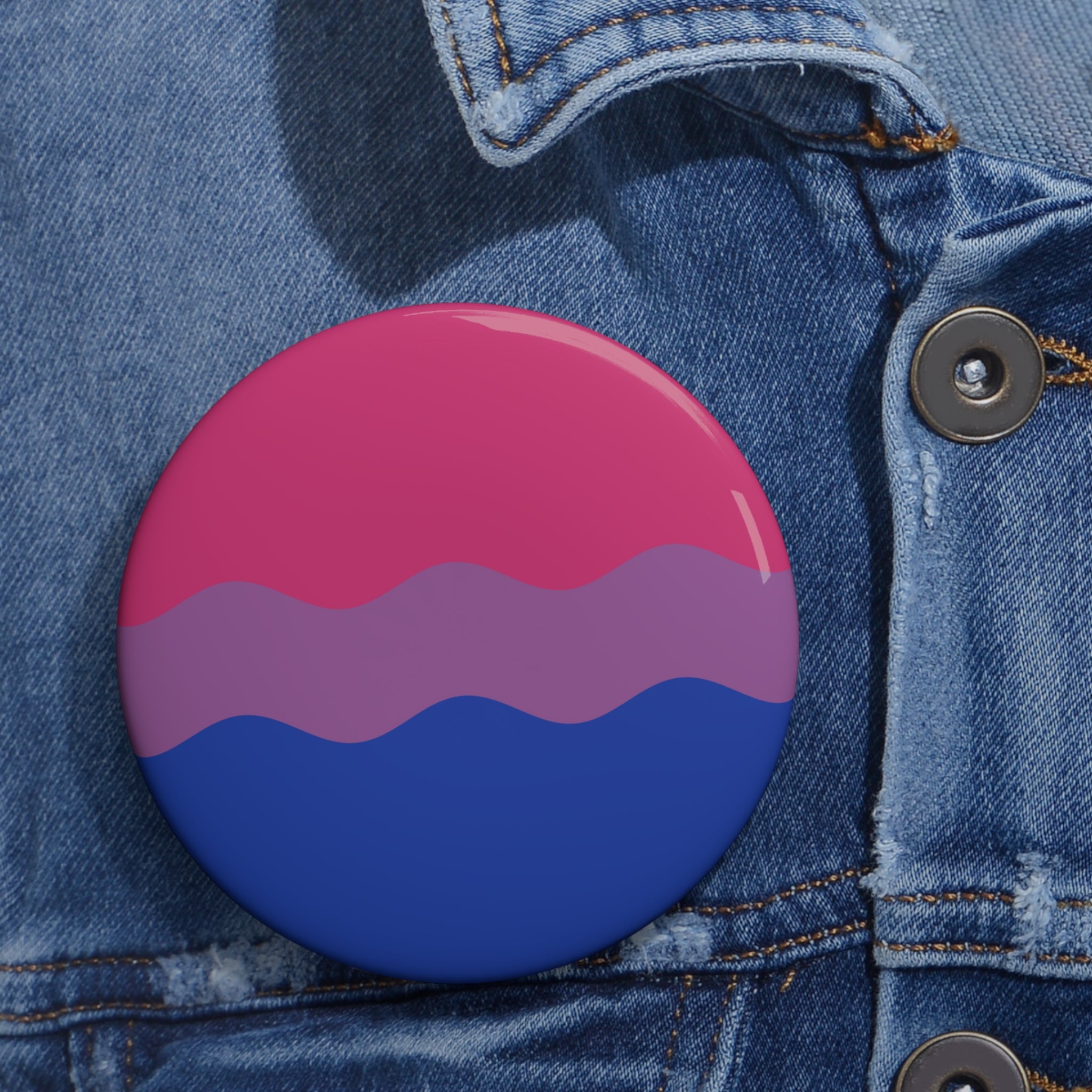 Bisexual Pride Flag Pin: Round Button with Wavey Design