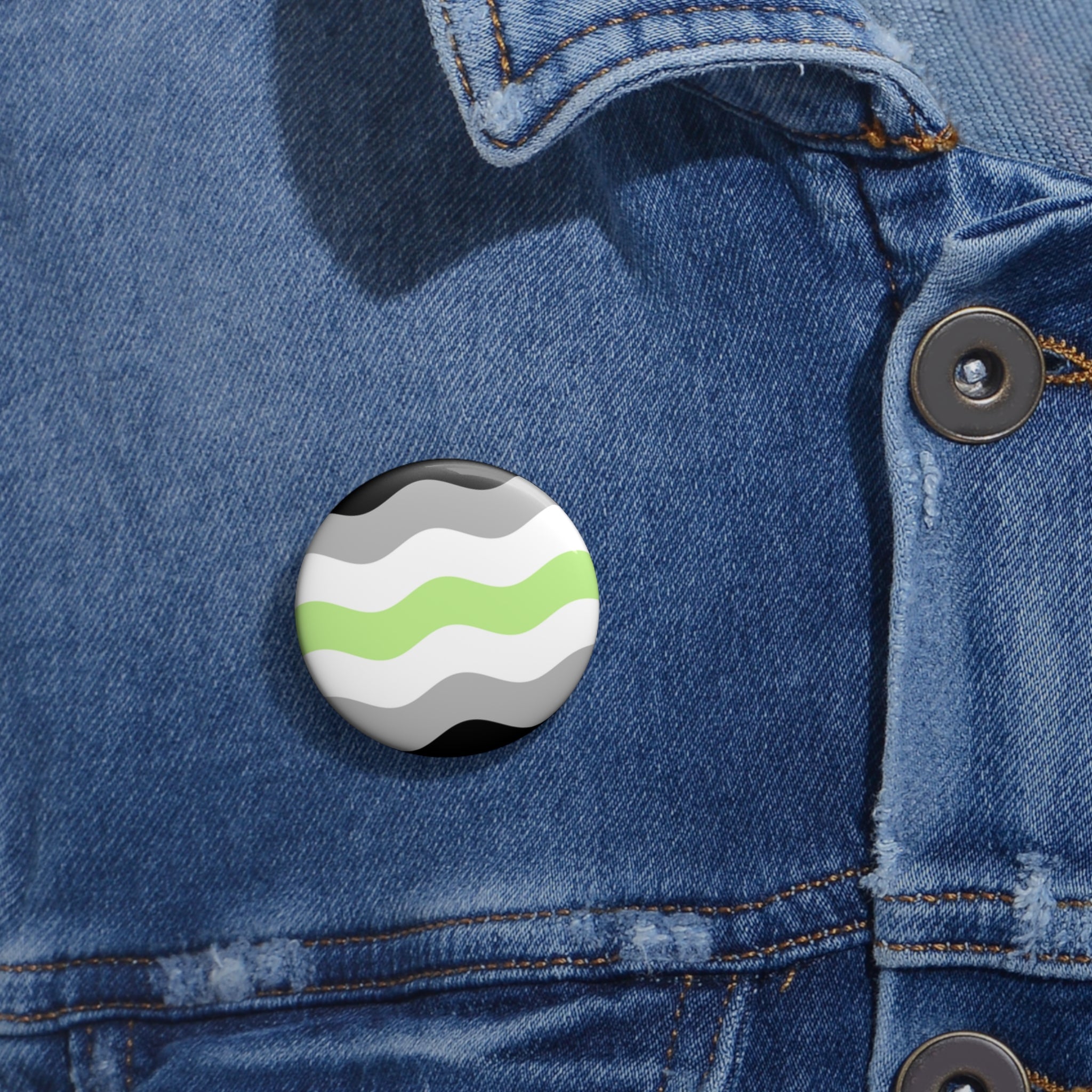 Agender Pride Flag Pin: Round Button with Wavey Design