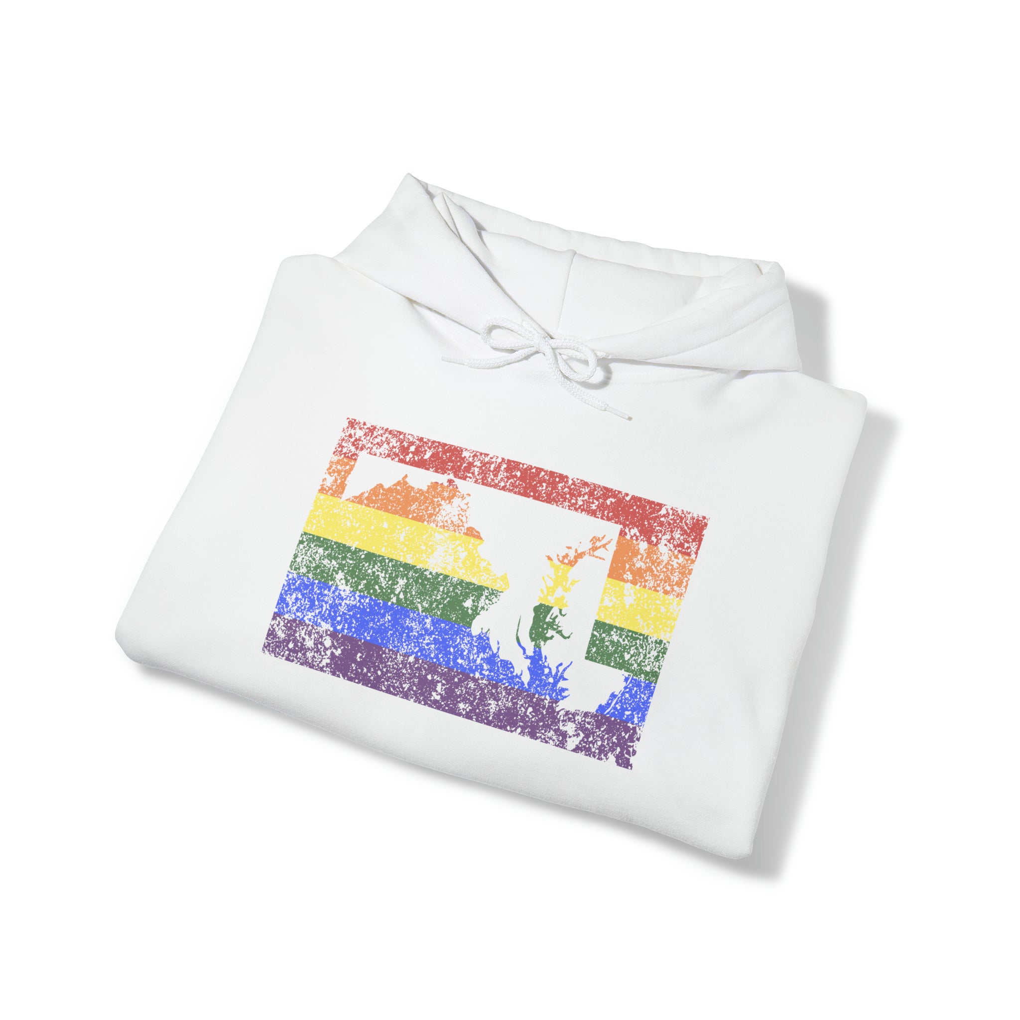 Maryland Pride Flag Hoodie: Rainbow LGBTQ+ State Silhouette Distressed Hooded Sweatshirt