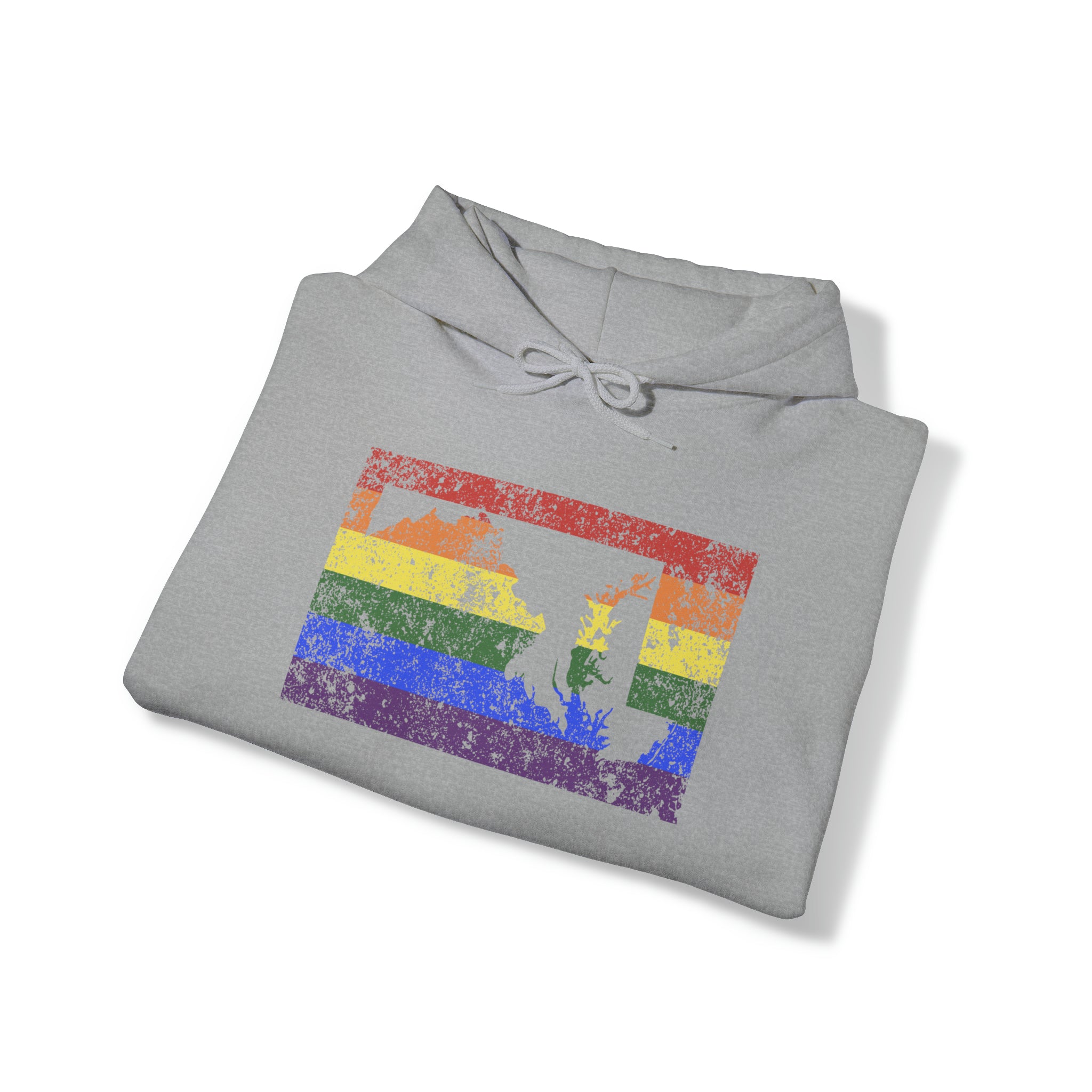 Maryland Pride Flag Hoodie: Rainbow LGBTQ+ State Silhouette Distressed Hooded Sweatshirt