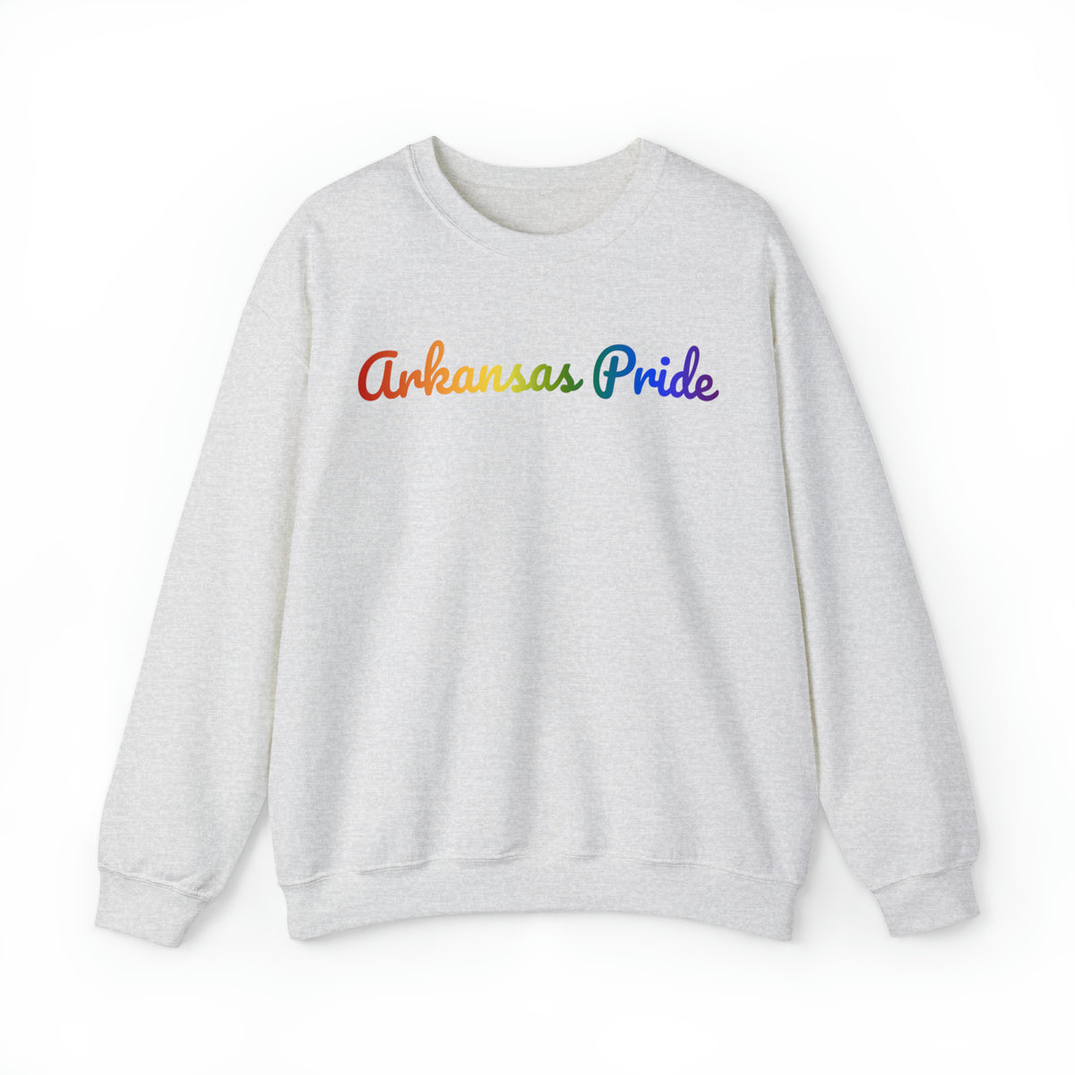 Arkansas Pride Sweatshirt: Flowing Cursive Design with LGBTQ+ Gradient