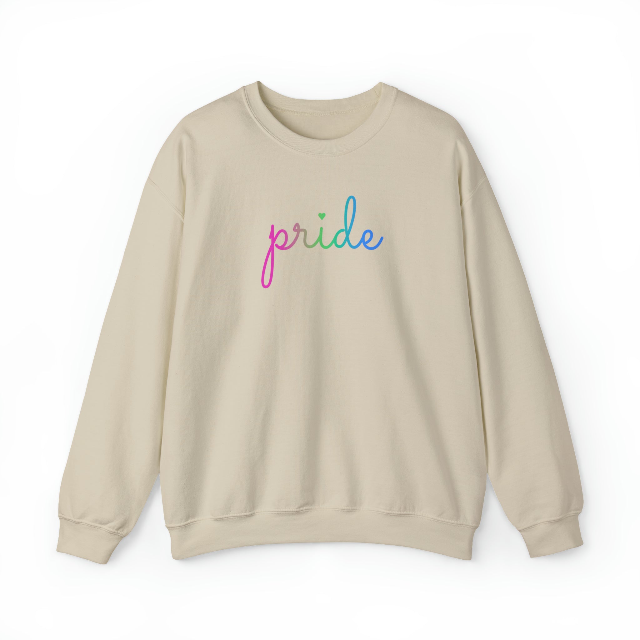 Polysexual Pride Sweater: Flowing Cursive 'Pride' in Gradient Hues