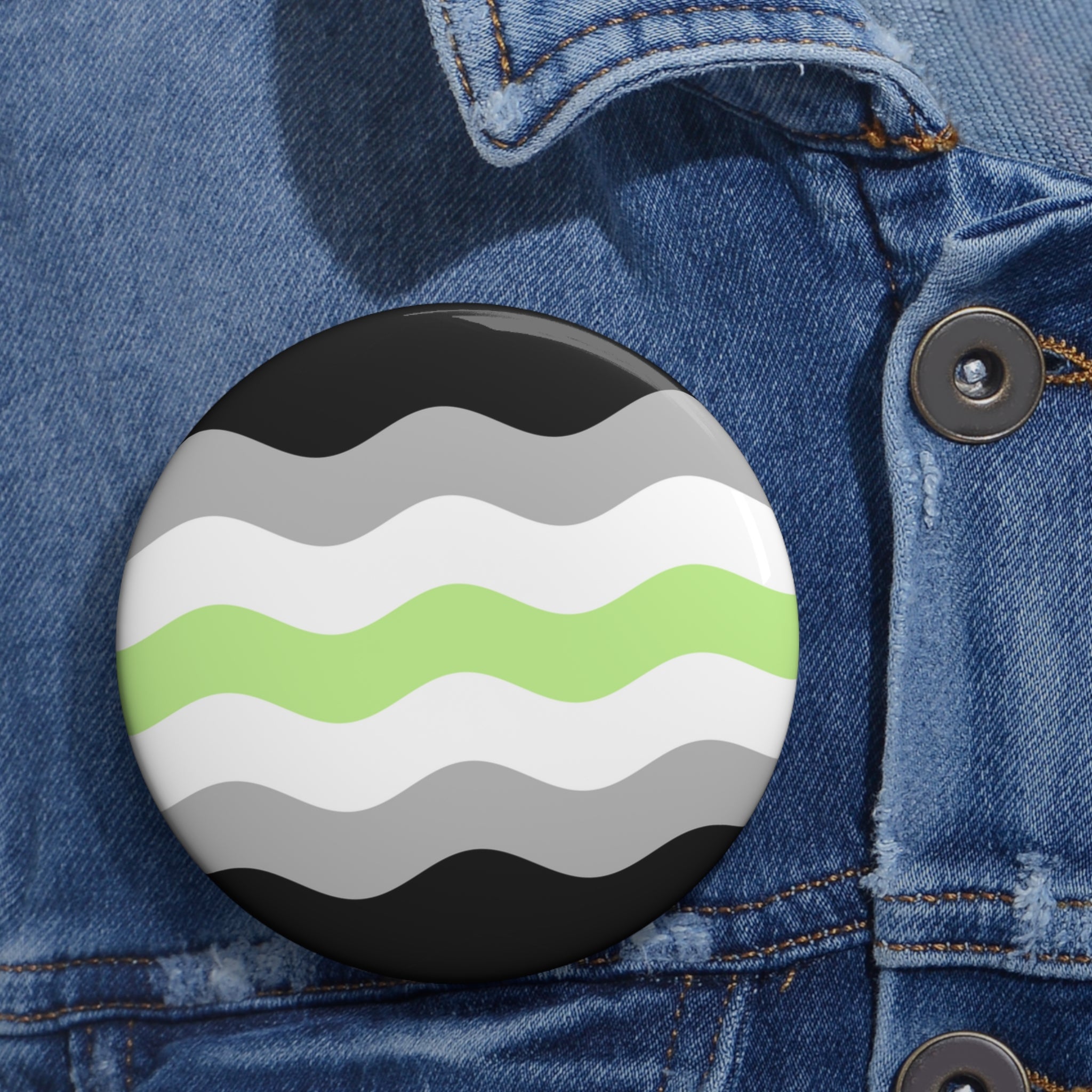 Agender Pride Flag Pin: Round Button with Wavey Design