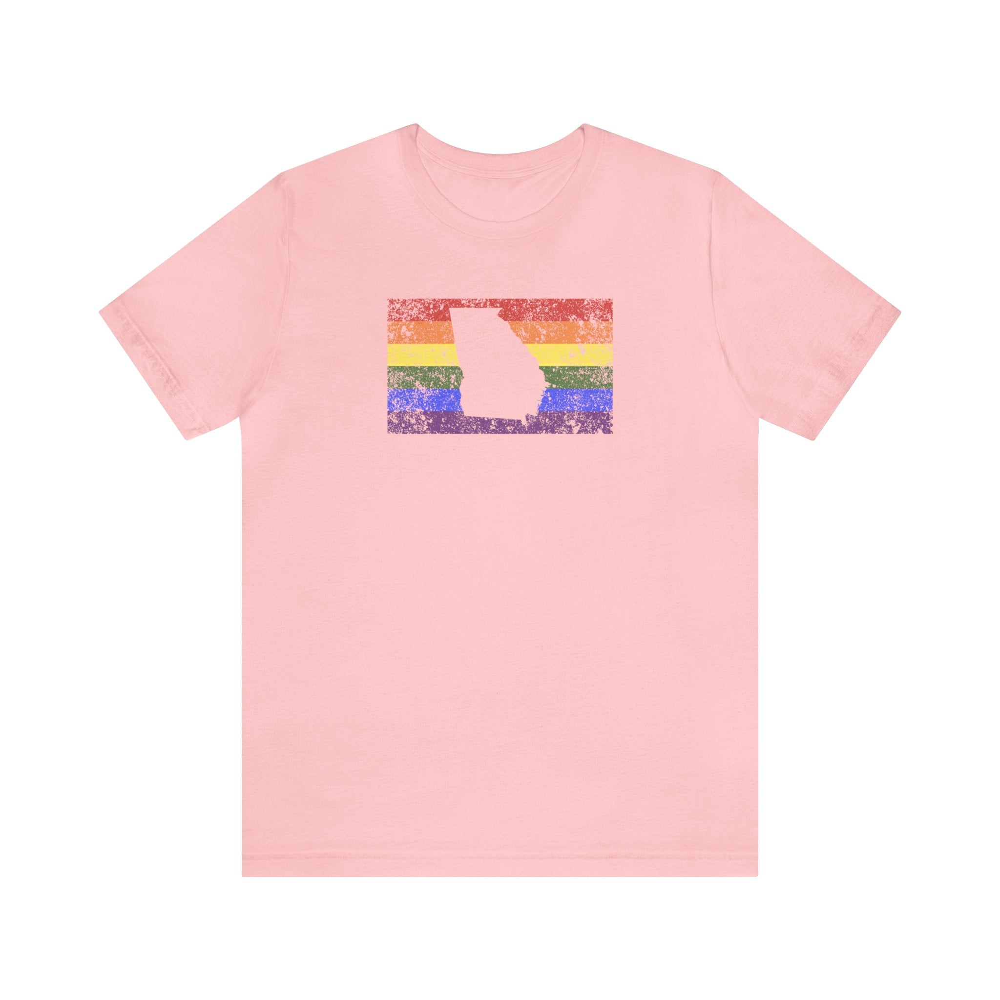 Georgia Pride Flag Tee: Rainbow LGBTQ+ State Silhouette Distressed Shirt