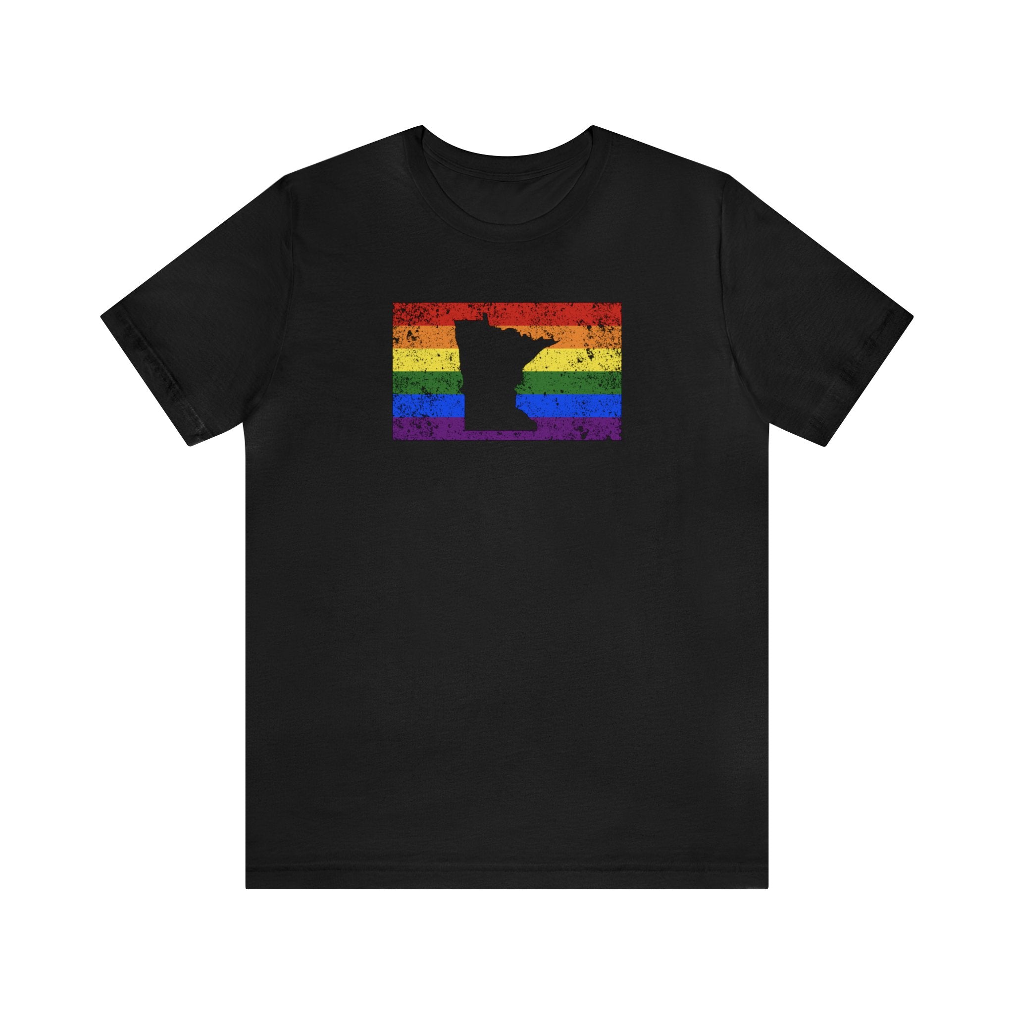 Minnesota Pride Flag Tee: Rainbow LGBTQ+ State Silhouette Distressed Shirt