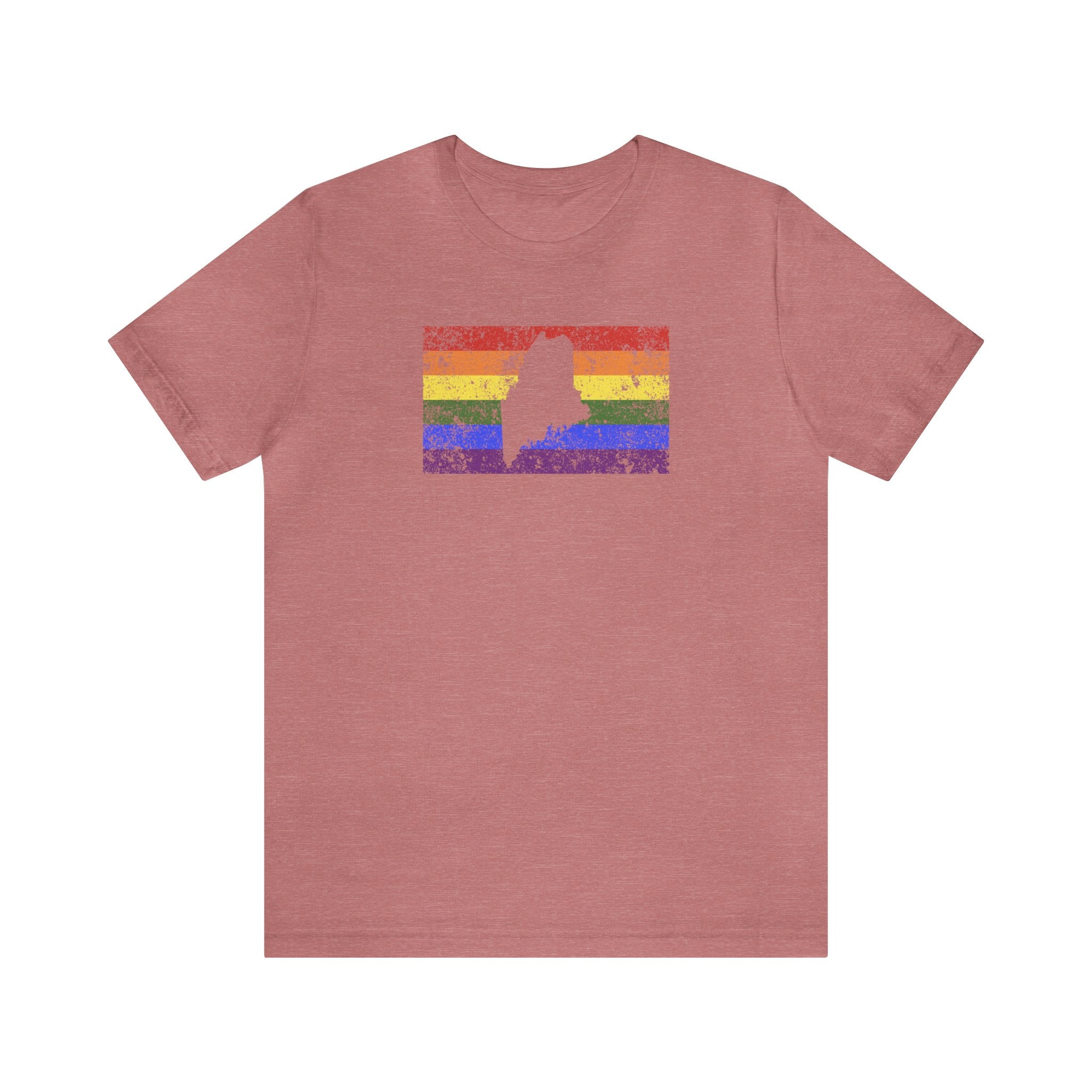 Maine Pride Flag Tee: Rainbow LGBTQ+ State Silhouette Distressed Shirt