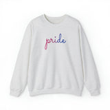 Bisexual Pride Sweater: Flowing Cursive 'Pride' in Gradient Hues