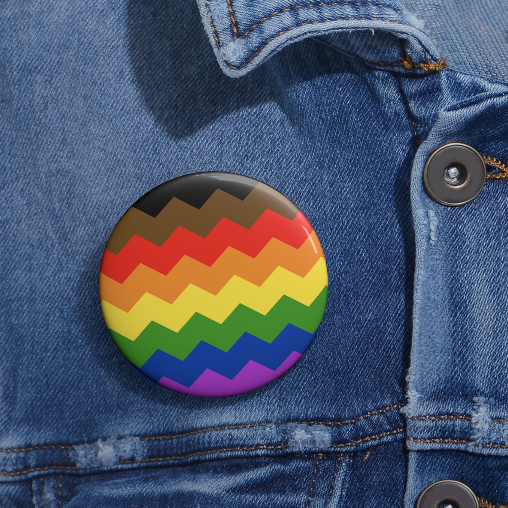 Philly Pride Flag Pin: Round Button with Sharp Design