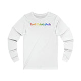 North Dakota Pride Long Sleeve Tee: Flowing Cursive Design with LGBTQ+ Gradient