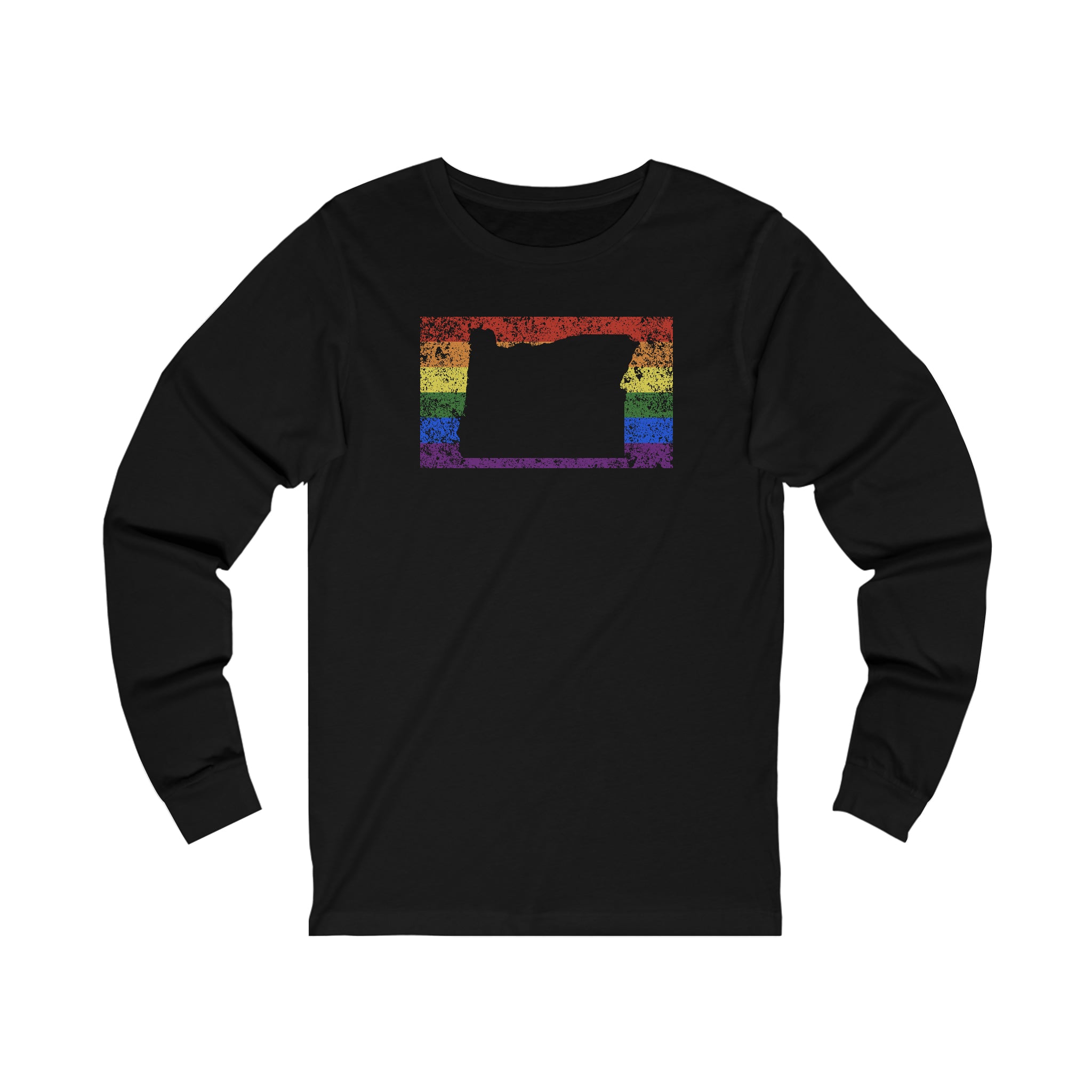 Oregon Pride Flag Long Sleeve Tee: Rainbow LGBTQ+ State Silhouette Distressed Long Sleeve T-Shirt