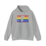 Vermont Pride Flag Hoodie: Rainbow LGBTQ+ State Silhouette Distressed Hooded Sweatshirt