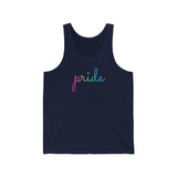 Polysexual Pride Tank-Top: Flowing Cursive 'Pride' in Gradient Hues