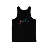 Polysexual Pride Tank-Top: Flowing Cursive 'Pride' in Gradient Hues