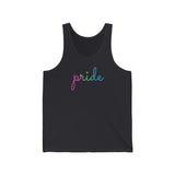 Polysexual Pride Tank-Top: Flowing Cursive 'Pride' in Gradient Hues