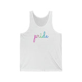 Polysexual Pride Tank-Top: Flowing Cursive 'Pride' in Gradient Hues