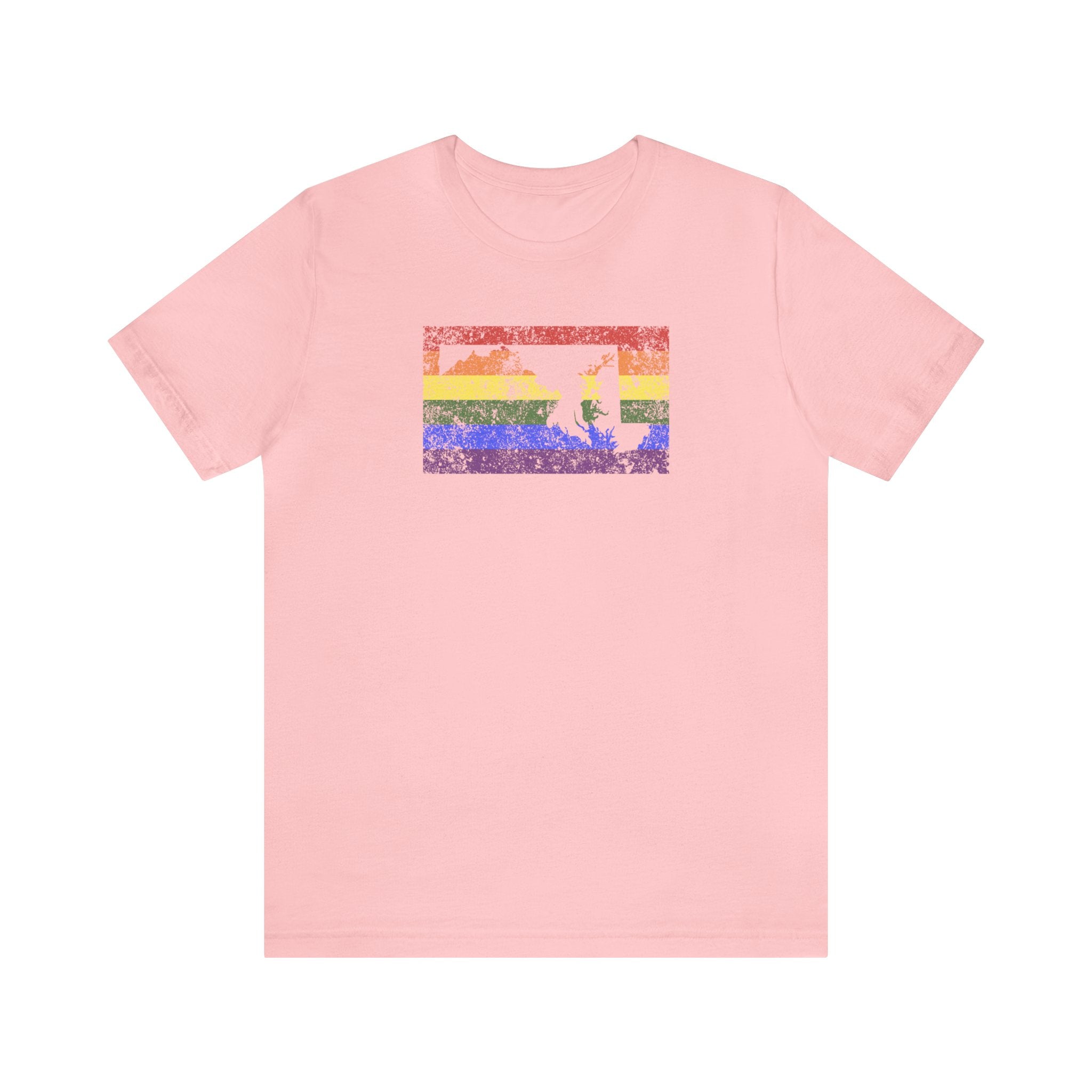 Maryland Pride Flag Tee: Rainbow LGBTQ+ State Silhouette Distressed Shirt