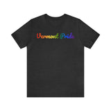 Vermont Pride T-Shirt: Flowing Cursive Design with LGBTQ+ Gradient