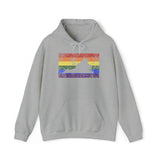 Virginia Pride Flag Hoodie: Rainbow LGBTQ+ State Silhouette Distressed Hooded Sweatshirt